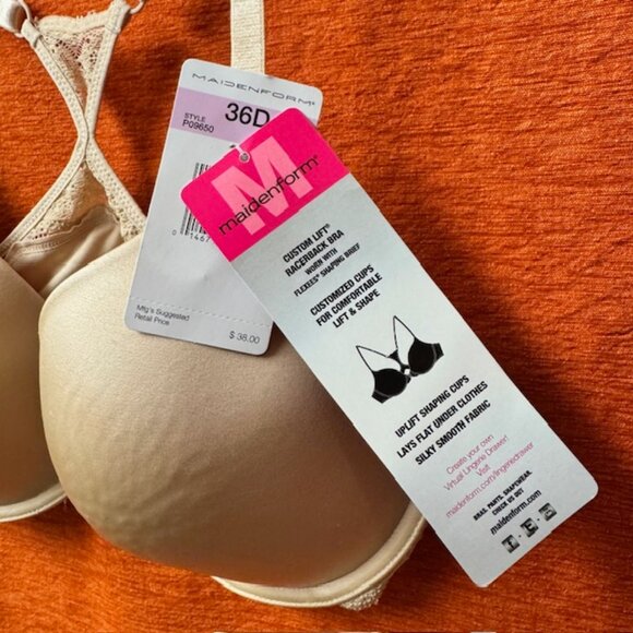 Maidenform Custom Lift Racerback Bra NWT - Beige / Nude 36D - Picture 3 of 8